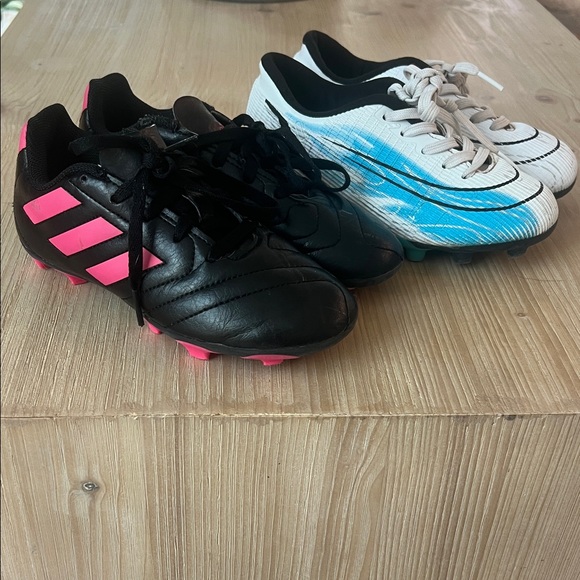 Adidas Black and Pink Cleats with White and Blue soccer cleats - Picture 1 of 7